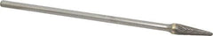 Atrax - 3/8" Cut Diam, 1/4" Shank Diam, Taper Head Double Cut Burr - Carbide, Radius End, 1-1/16" LOC, 7-1/16" OAL - USA Tool & Supply