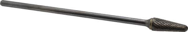 Atrax - 1/2" Cut Diam, 1/4" Shank Diam, Taper Head Double Cut Burr - Carbide, Radius End, 1-1/8" LOC, 7-1/8" OAL - USA Tool & Supply