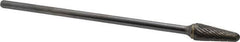 Atrax - 1/2" Cut Diam, 1/4" Shank Diam, Taper Head Double Cut Burr - Carbide, Radius End, 1-1/8" LOC, 7-1/8" OAL - USA Tool & Supply