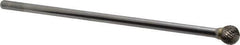 Atrax - 1/2" Cut Diam, 1/4" Shank Diam, Ball Head Double Cut Burr - Carbide, Radius End, 7/16" LOC, 6-7/16" OAL - USA Tool & Supply