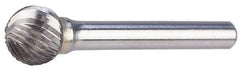 M.A. Ford - 1/8" Cut Diam, 1/4" Shank Diam, Ball Head Single Cut Burr - Carbide, Radius End, 7/64" LOC, 2" OAL - USA Tool & Supply