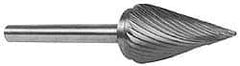 M.A. Ford - 3/16" Cut Diam, 1/8" Shank Diam, Cone Head Single Cut Burr - Carbide, Point End, 1/2" LOC, 1-1/2" OAL - USA Tool & Supply