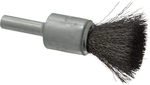 Weiler - 1/2" Brush Diam, Crimped, End Brush - 1/4" Diam Steel Shank, 25,000 Max RPM - USA Tool & Supply