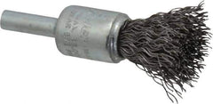 Weiler - 1/2" Brush Diam, Crimped, End Brush - 1/4" Diam Steel Shank, 25,000 Max RPM - USA Tool & Supply