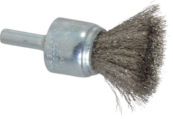 Weiler - 3/4" Brush Diam, Crimped, End Brush - 1/4" Diam Steel Shank, 22,000 Max RPM - USA Tool & Supply