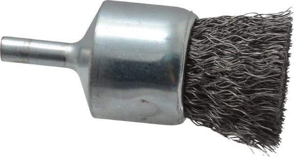 Weiler - 1" Brush Diam, Crimped, End Brush - 1/4" Diam Steel Shank, 22,000 Max RPM - USA Tool & Supply