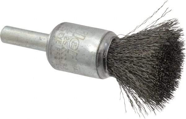 Weiler - 1/2" Brush Diam, Crimped, End Brush - 1/4" Diam Steel Shank, 25,000 Max RPM - USA Tool & Supply