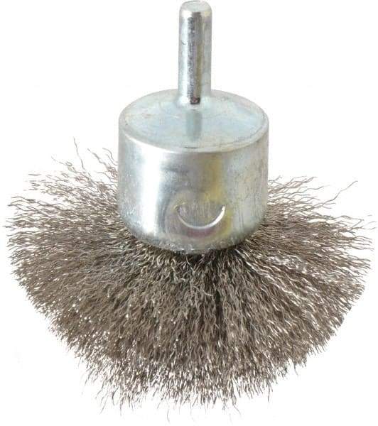 Weiler - 2-3/4" Brush Diam, Crimped, Flared End Brush - 1/4" Diam Shank, 16,000 Max RPM - USA Tool & Supply