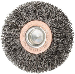 Weiler - 2" OD, 1/4" Shank Diam, Crimped Steel Wheel Brush - 3/8" Face Width, 1/2" Trim Length, 0.0118" Filament Diam, 20,000 RPM - USA Tool & Supply