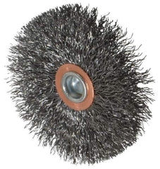 Weiler - 3" OD, 1/4" Shank Diam, Crimped Steel Wheel Brush - 1/2" Face Width, 1" Trim Length, 0.0118" Filament Diam, 20,000 RPM - USA Tool & Supply