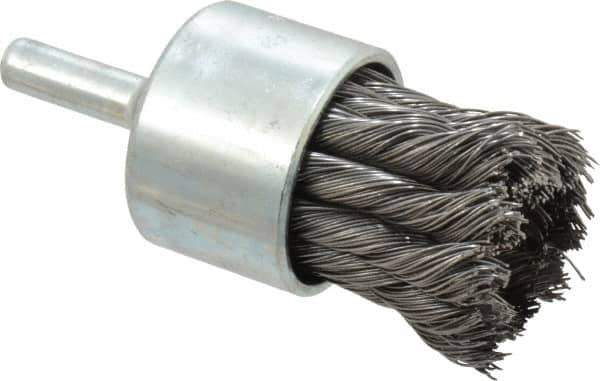 Weiler - 1-1/8" Brush Diam, Knotted, End Brush - 1/4" Diam Shank, 22,000 Max RPM - USA Tool & Supply