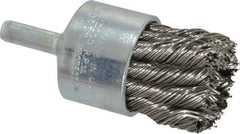 Weiler - 1-1/8" Brush Diam, Knotted, End Brush - 1/4" Diam Shank, 22,000 Max RPM - USA Tool & Supply