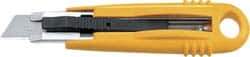 Olfa - Retractable Utility Knife - 2-7/8" Blade, Yellow Plastic/Stainless Steel Handle, 1 Blade Included - USA Tool & Supply