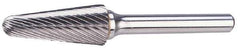 M.A. Ford - 5/8" Cut Diam, 1/4" Shank Diam, Taper Head Double Cut Burr - Carbide, Radius End, 1-5/16" LOC, 3-7/16" OAL - USA Tool & Supply