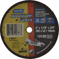 Norton - 4" Ceramic Cutoff Wheel - 1/16" Thick, 3/8" Arbor, 19,100 Max RPM, Use with Die Grinders - USA Tool & Supply
