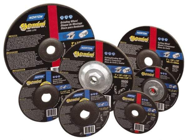 Norton - 24 Grit, 6" Wheel Diam, 1/8" Wheel Thickness, 7/8" Arbor Hole, Type 27 Depressed Center Wheel - Aluminum Oxide, 10,185 Max RPM, Compatible with Angle Grinder - USA Tool & Supply