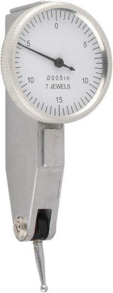 Value Collection - 0.03 Inch Range, 0.0005 Inch Dial Graduation, Horizontal Dial Test Indicator - 1.26 Inch White Dial, 0-15-0 Dial Reading - USA Tool & Supply