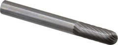 Made in USA - 1/4" Cut Diam, 6mm Shank Diam, Cylinder with Radius Head Single Cut Burr - Carbide, Radius End, 5/8" LOC, 2" OAL - USA Tool & Supply