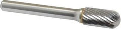 Made in USA - 3/8" Cut Diam, 6mm Shank Diam, Cylinder with Radius Head Single Cut Burr - Carbide, Radius End, 5/8" LOC, 2-1/2" OAL - USA Tool & Supply