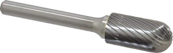Made in USA - 1/2" Cut Diam, 6mm Shank Diam, Cylinder with Radius Head Single Cut Burr - Carbide, Radius End, 1" LOC, 2-3/4" OAL - USA Tool & Supply
