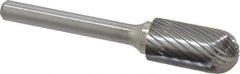 Made in USA - 1/2" Cut Diam, 6mm Shank Diam, Cylinder with Radius Head Single Cut Burr - Carbide, Radius End, 1" LOC, 2-3/4" OAL - USA Tool & Supply