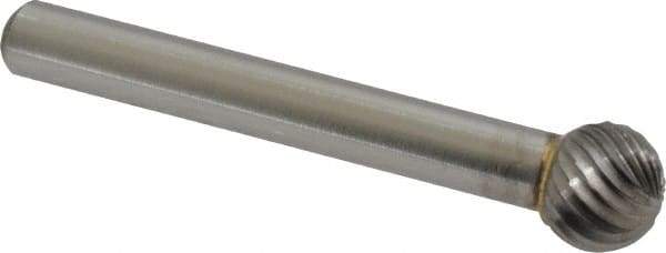 Made in USA - 3/8" Cut Diam, 6mm Shank Diam, Ball Head Single Cut Burr - Carbide, Radius End, 3/8" LOC, 2-1/8" OAL - USA Tool & Supply