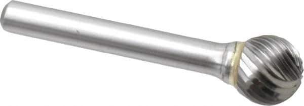 Made in USA - 1/2" Cut Diam, 6mm Shank Diam, Ball Head Single Cut Burr - Carbide, Radius End, 1/2" LOC, 2-1/4" OAL - USA Tool & Supply