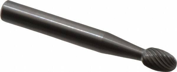 Made in USA - 1/4" Cut Diam, 6mm Shank Diam, Oval Head Single Cut Burr - Carbide, Radius End, 3/8" LOC, 2" OAL - USA Tool & Supply