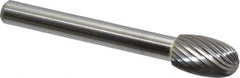 Made in USA - 3/8" Cut Diam, 6mm Shank Diam, Oval Head Single Cut Burr - Carbide, Radius End, 5/8" LOC, 2-3/8" OAL - USA Tool & Supply