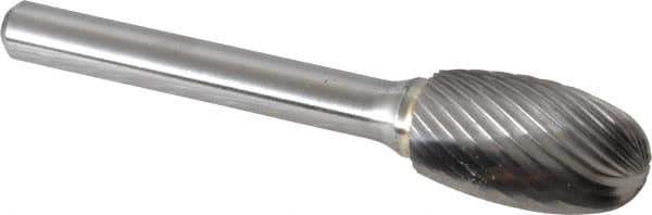 Made in USA - 1/2" Cut Diam, 6mm Shank Diam, Oval Head Single Cut Burr - Carbide, Radius End, 7/8" LOC, 2-5/8" OAL - USA Tool & Supply
