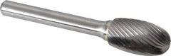 Made in USA - 1/2" Cut Diam, 6mm Shank Diam, Oval Head Single Cut Burr - Carbide, Radius End, 7/8" LOC, 2-5/8" OAL - USA Tool & Supply