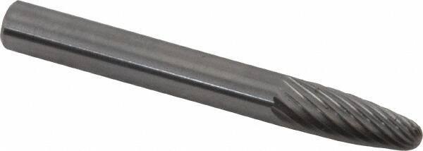 Made in USA - 1/4" Cut Diam, 6mm Shank Diam, Tree with Radius Head Single Cut Burr - Carbide, Radius End, 5/8" LOC, 2" OAL - USA Tool & Supply