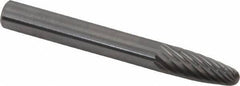 Made in USA - 1/4" Cut Diam, 6mm Shank Diam, Tree with Radius Head Single Cut Burr - Carbide, Radius End, 5/8" LOC, 2" OAL - USA Tool & Supply