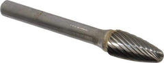 Atrax - 3/8" Cut Diam, 6mm Shank Diam, Tree with Radius Head Single Cut Burr - Carbide, Radius End, 3/4" LOC, 2-1/2" OAL - USA Tool & Supply