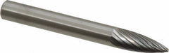 Made in USA - 1/4" Cut Diam, 6mm Shank Diam, Tree Head Single Cut Burr - Carbide, Point End, 5/8" LOC, 2" OAL - USA Tool & Supply