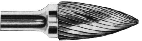SGS Pro - 3/8" Cut Diam, 1/4" Shank Diam, Tree Head Double Cut Burr - Carbide, Point End, 3/4" LOC, 2-1/2" OAL - USA Tool & Supply