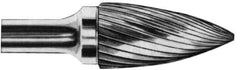 SGS Pro - 1/4" Cut Diam, 1/4" Shank Diam, Tree Head Single Cut Burr - Carbide, Point End, 1/2" LOC - USA Tool & Supply