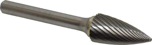 Made in USA - 1/2" Cut Diam, 6mm Shank Diam, Tree Head Single Cut Burr - Carbide, Point End, 1" LOC, 2-3/4" OAL - USA Tool & Supply