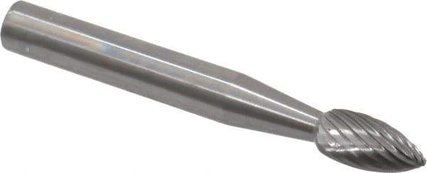 Made in USA - 1/4" Cut Diam, 6mm Shank Diam, Flame Head Single Cut Burr - Carbide, Radius End, 3/8" LOC, 2" OAL - USA Tool & Supply