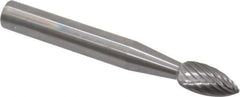 Made in USA - 1/4" Cut Diam, 6mm Shank Diam, Flame Head Single Cut Burr - Carbide, Radius End, 3/8" LOC, 2" OAL - USA Tool & Supply