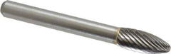 Made in USA - 5/16" Cut Diam, 6mm Shank Diam, Flame Head Single Cut Burr - Carbide, Radius End, 3/4" LOC - USA Tool & Supply