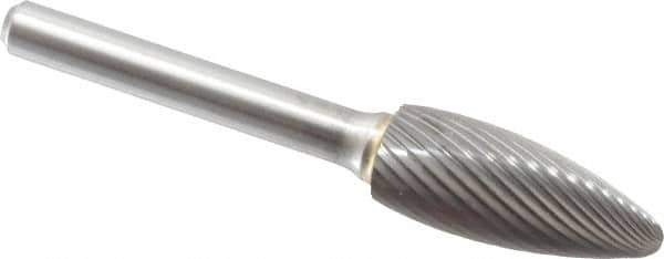 Made in USA - 1/2" Cut Diam, 6mm Shank Diam, Flame Head Single Cut Burr - Carbide, Radius End, 1-1/4" LOC - USA Tool & Supply