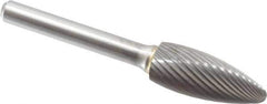 Made in USA - 1/2" Cut Diam, 6mm Shank Diam, Flame Head Single Cut Burr - Carbide, Radius End, 1-1/4" LOC - USA Tool & Supply