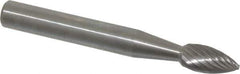 Made in USA - 1/4" Cut Diam, 6mm Shank Diam, Cone Head Single Cut Burr - Carbide, 5/8" LOC, 2" OAL - USA Tool & Supply