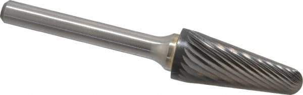 Made in USA - 1/2" Cut Diam, 6mm Shank Diam, Cone Head Single Cut Burr - Carbide, 1-1/8" LOC, 2-7/8" OAL - USA Tool & Supply