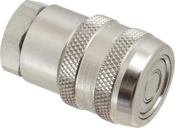 Parker - 1/4 Thread Stainless Steel Hydraulic Hose Valved Coupler - 5,000 psi, 6 GPM - USA Tool & Supply