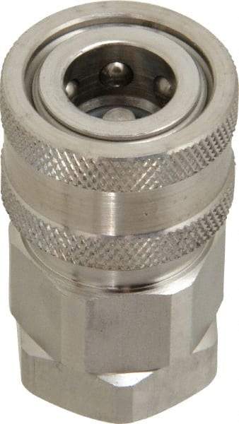 Parker - 1/4 Thread Stainless Steel Hydraulic Hose Valved Coupler - 5,000 psi, 8 GPM - USA Tool & Supply