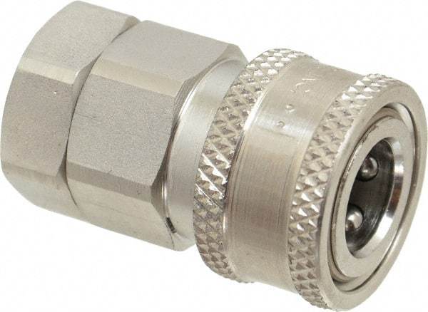 Parker - 3/8 Thread Stainless Steel Hydraulic Hose Valved Coupler - 4,000 psi, 12 GPM - USA Tool & Supply