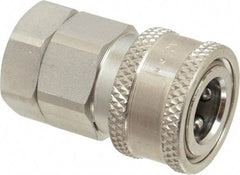Parker - 3/8 Thread Stainless Steel Hydraulic Hose Valved Coupler - 4,000 psi, 12 GPM - USA Tool & Supply