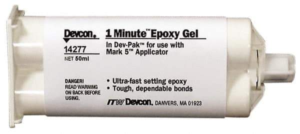 Devcon - 50 mL Cartridge Two Part Epoxy - 45 sec Working Time, 1,600 psi Shear Strength - USA Tool & Supply